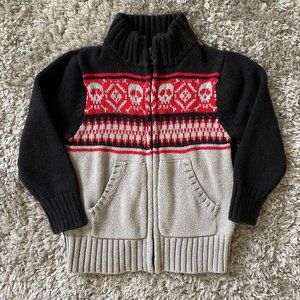 Boys Knit Zip Up Skull Winter Sweater 2T